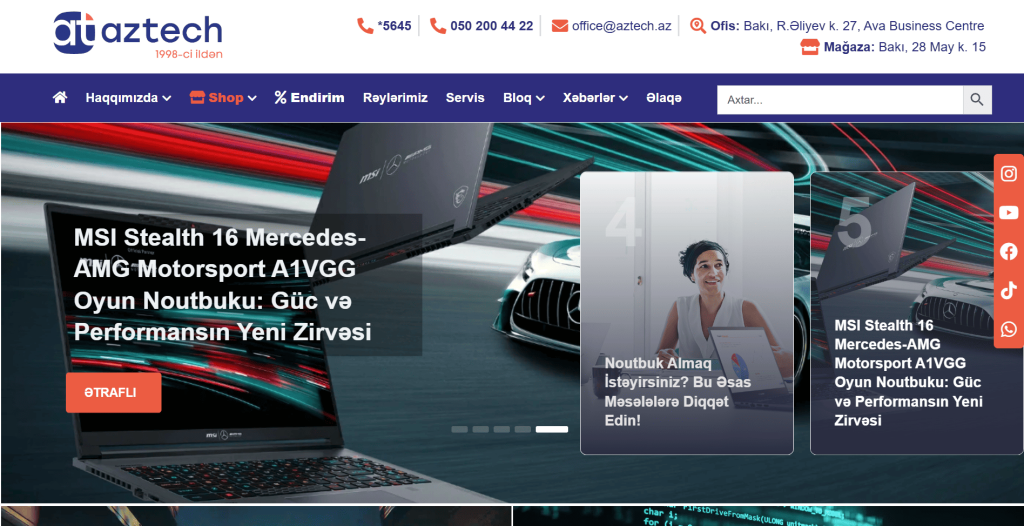 Aztech.az - Saytın hazırlanması, Məzmunların hazırlanması, SEO xidməti, Google Ads