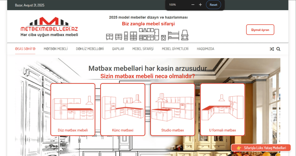Metbexmebelleri.az - Saytın hazırlanması, Məzmunların hazırlanması, SEO xidməti, Google Ads